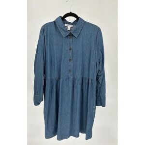 Nine West Jeans Brentwood Denim Shirt Dress Womens XXL Blue Long Sleeve NWT